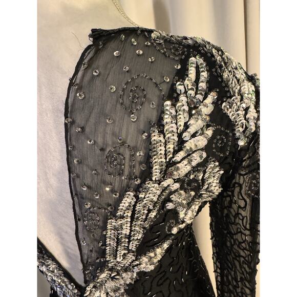 Vintage Silk Laurence Kazar Silk Art Deco Goddess Energy Beaded Party Dress - Picture 12 of 16